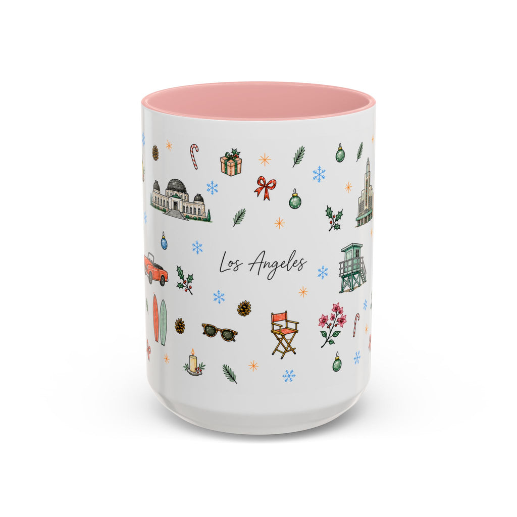 Los Angeles Christmas Mug | Watercolor City Souvenir | Ceramic Coffee Cup (11oz or 15oz)