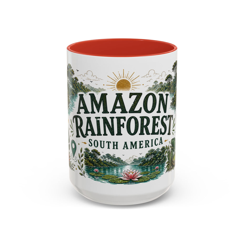 Amazon Rainforest Coffee Mug | Travel Destination Souvenir Gift | Accent Color Ceramic 11oz 15oz