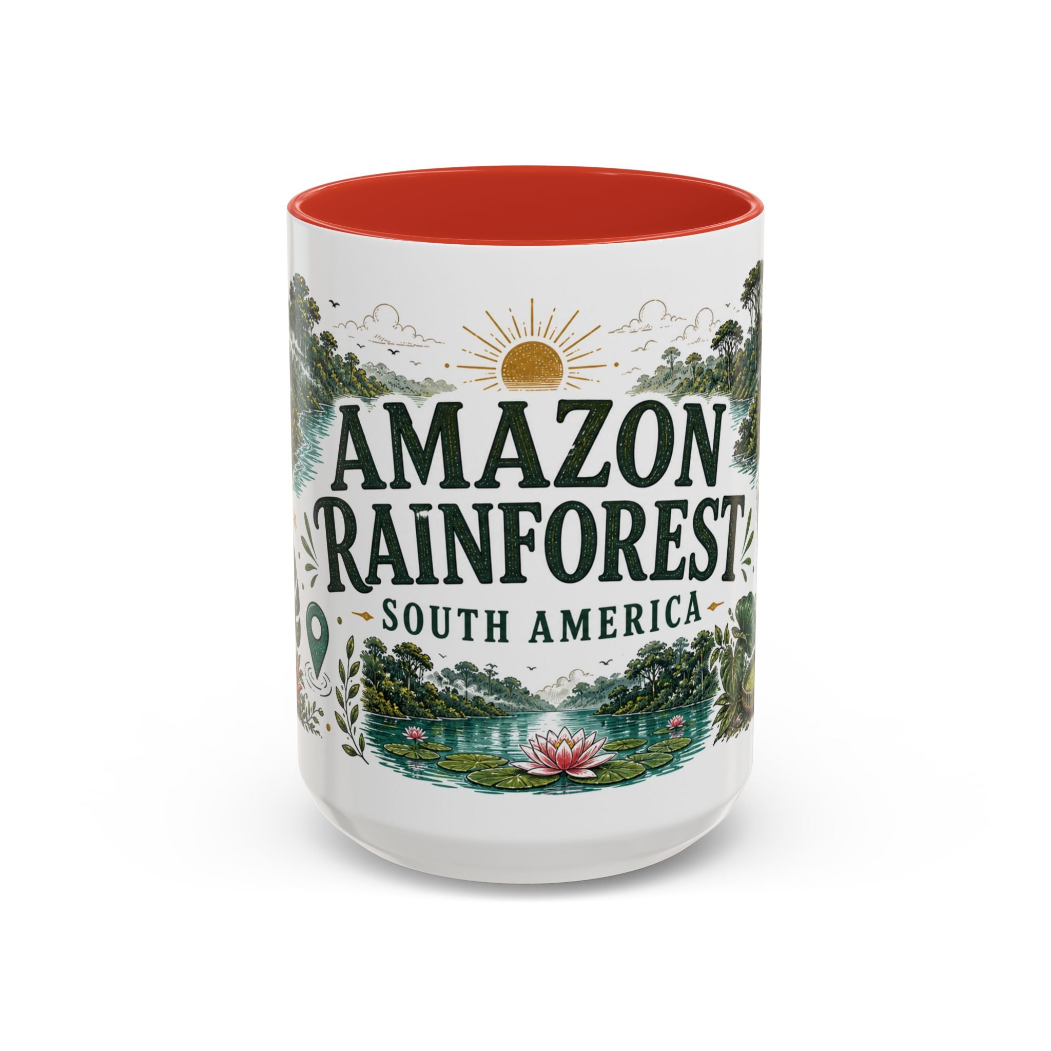 Amazon Rainforest Coffee Mug | Travel Destination Souvenir Gift | Accent Color Ceramic 11oz 15oz