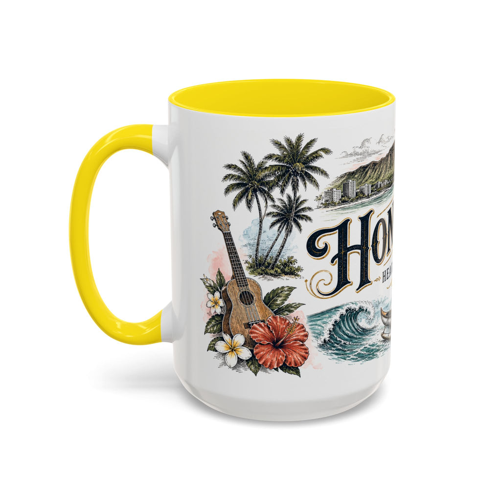 Honolulu Coffee Mug | United States Travel Souvenir | Vintage Illustrated City Gift | 11 oz 15 oz Accent Mug