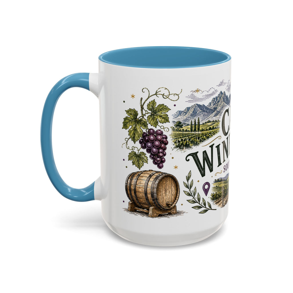 Cape Winelands Coffee Mug | Travel Destination Souvenir Gift | Accent Color Ceramic 11oz 15oz