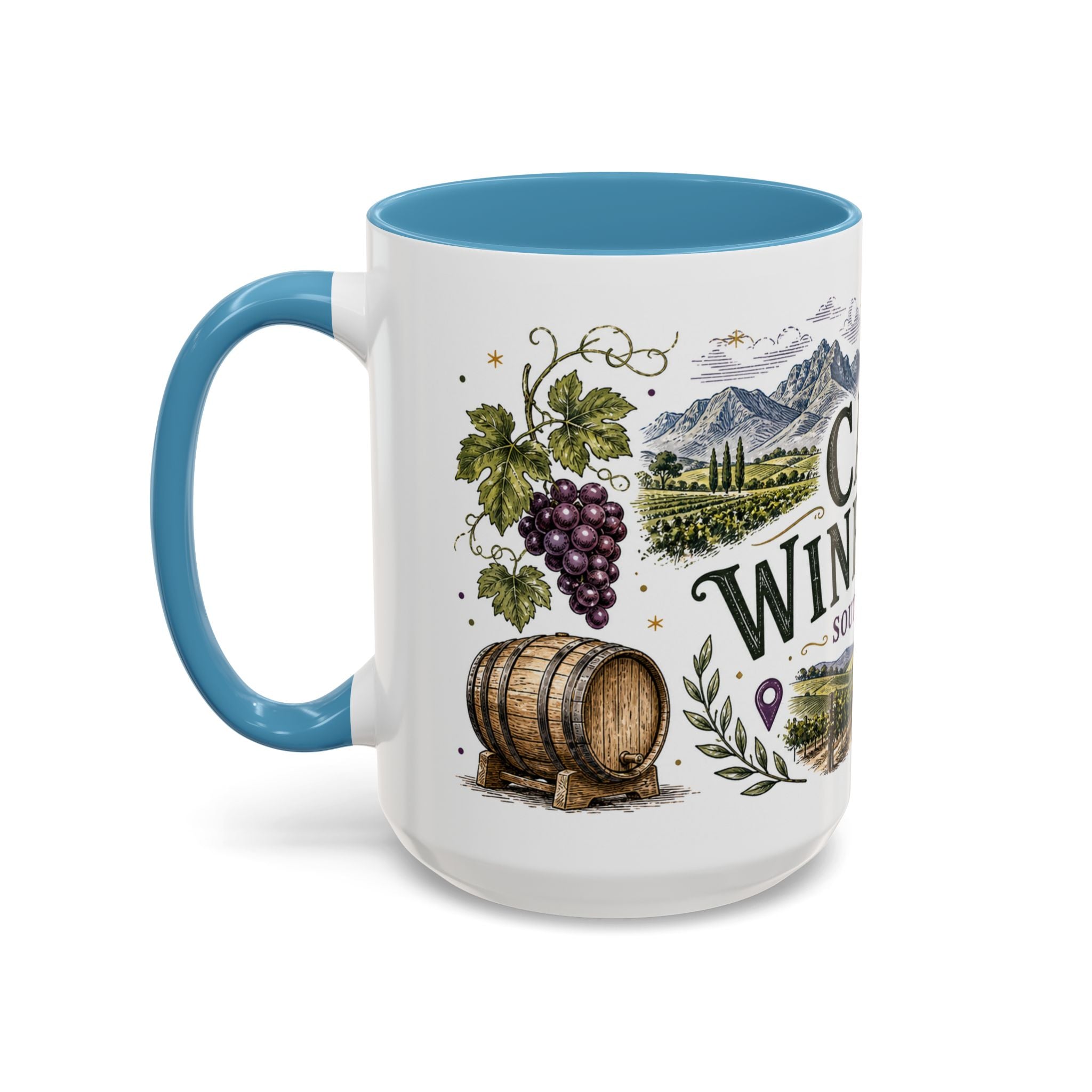 Cape Winelands Coffee Mug | Travel Destination Souvenir Gift | Accent Color Ceramic 11oz 15oz