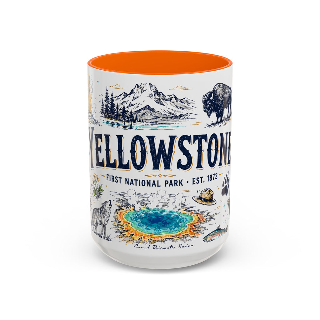 Yellowstone National Park Coffee Mug | Hiking Camping Nature Gift | Accent Color Ceramic 11oz 15oz