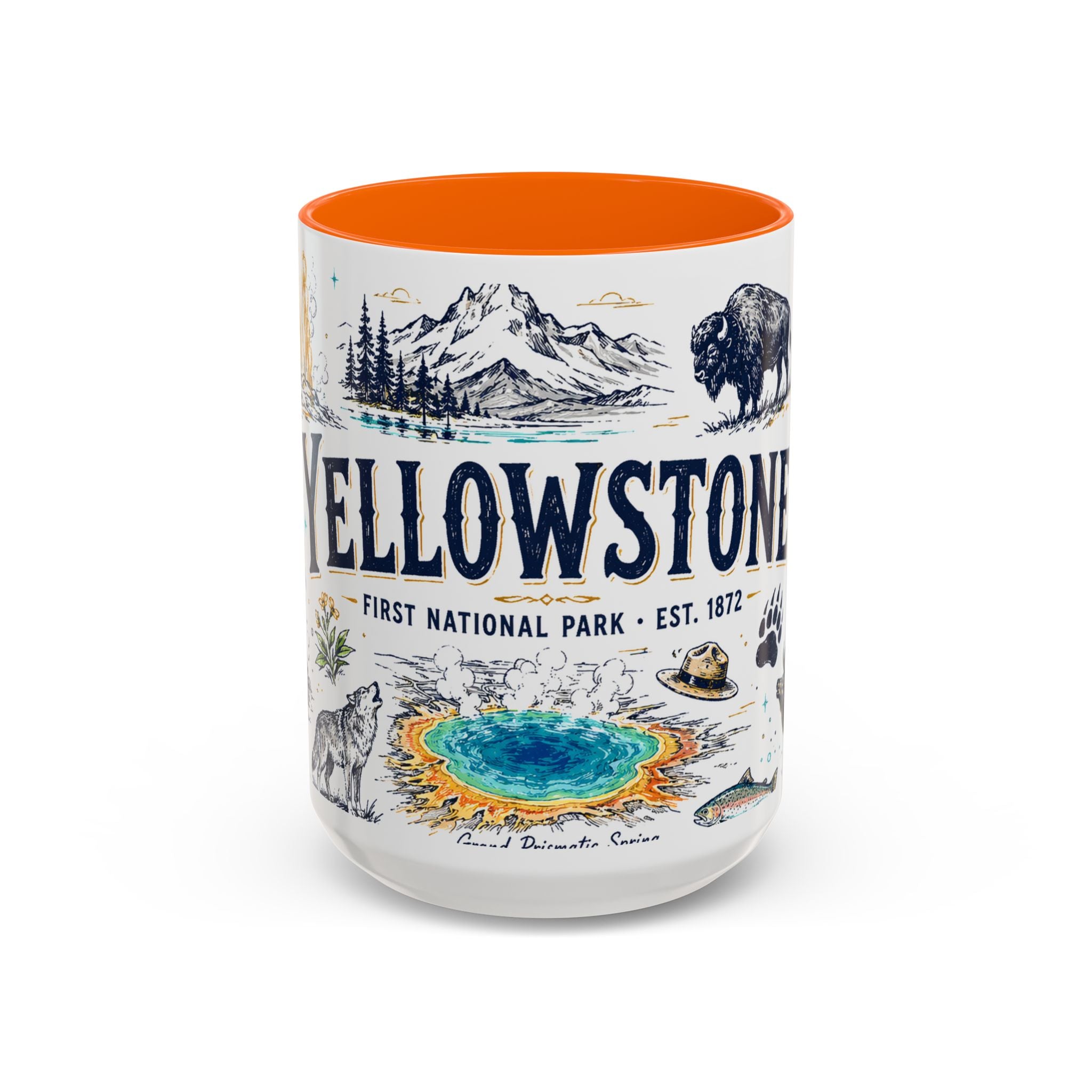 Yellowstone National Park Coffee Mug | Hiking Camping Nature Gift | Accent Color Ceramic 11oz 15oz