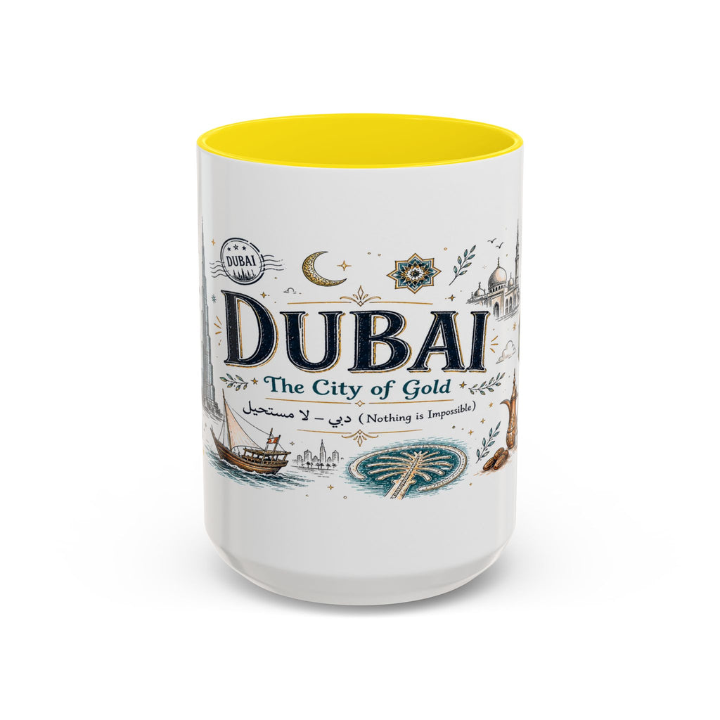 Dubai Coffee Mug | UAE Souvenir Travel Gift | Accent Color Ceramic 11oz 15oz
