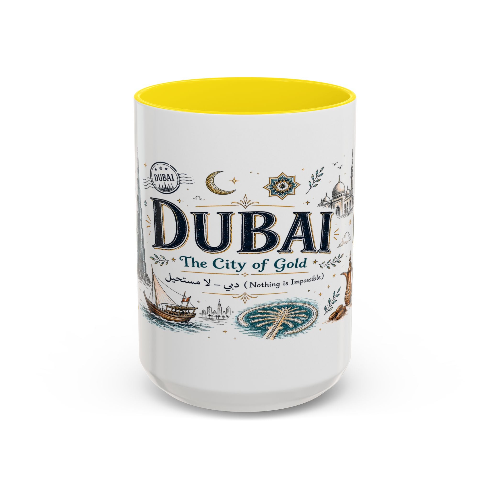Dubai Coffee Mug | UAE Souvenir Travel Gift | Accent Color Ceramic 11oz 15oz