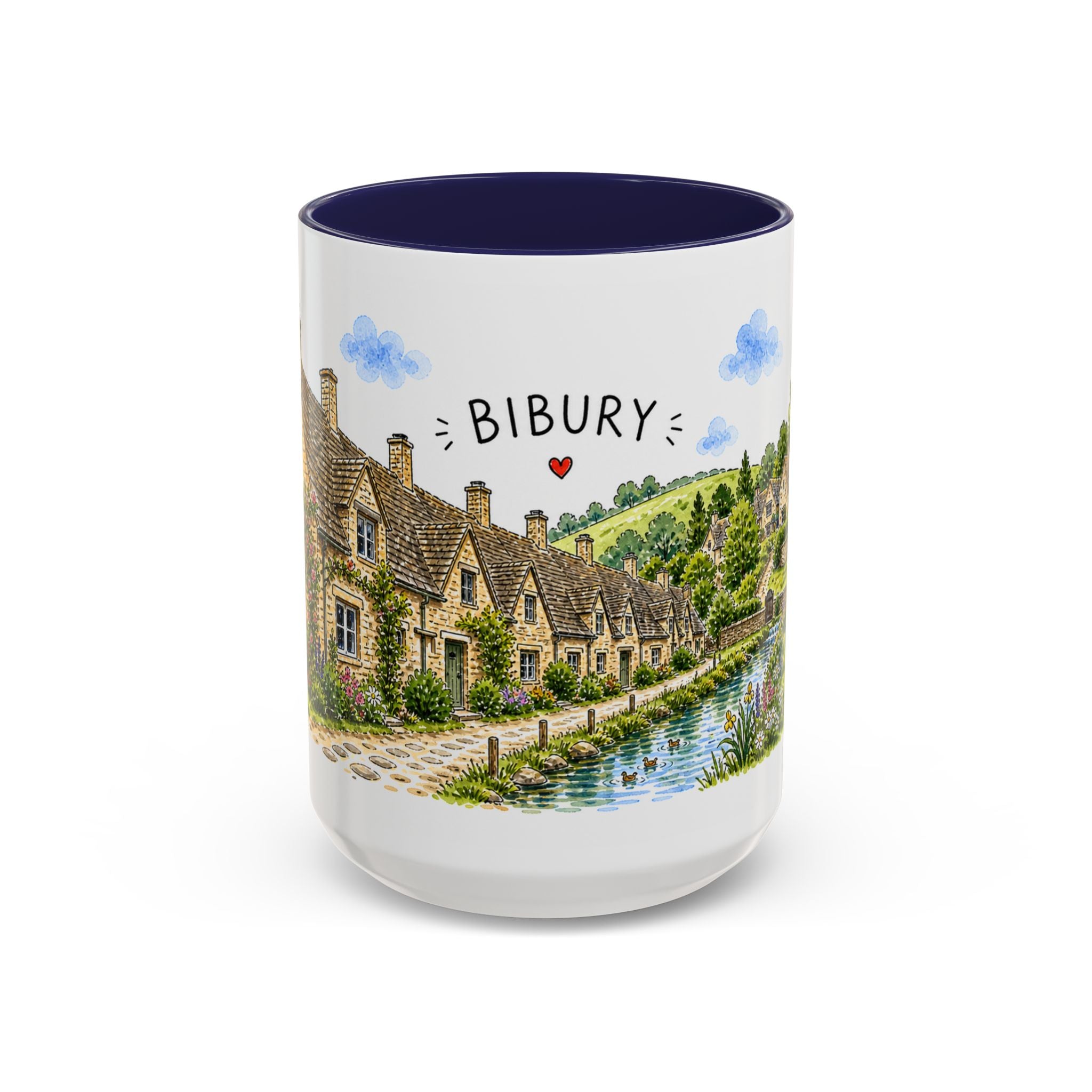 Bibury Illustrated Travel Mug | England Souvenir Accent Coffee Mug | 11oz 15oz Ceramic Cup