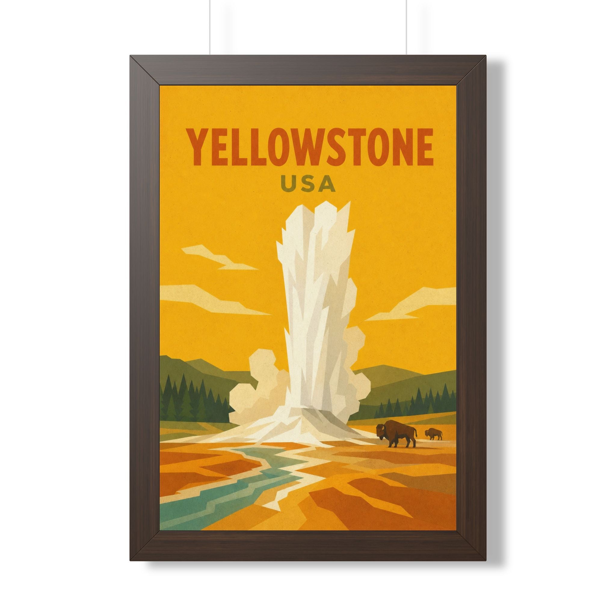 Yellowstone United States Framed Poster | Vintage Travel Wall Art | Black Walnut White Frame | 16x24 20x30