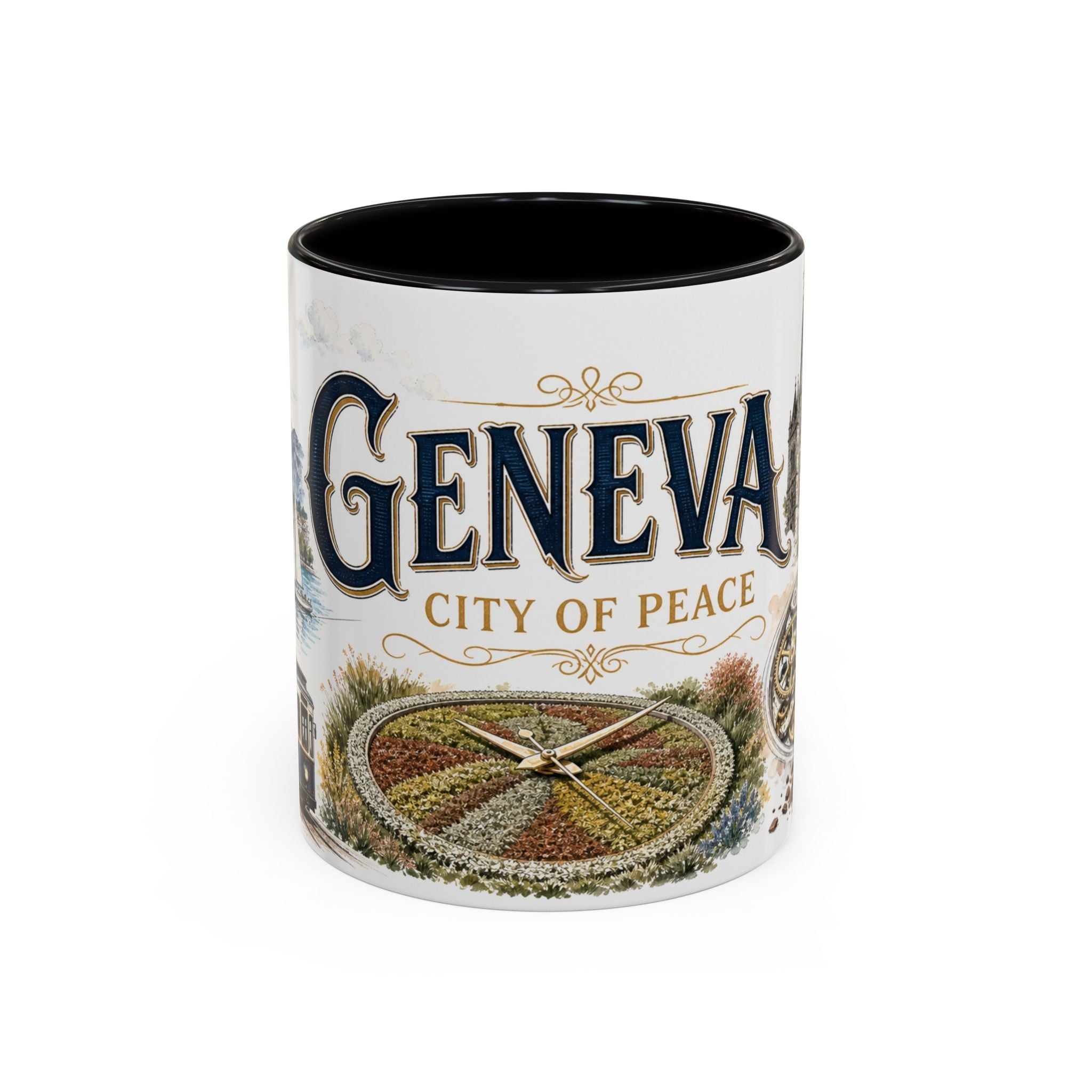 Geneva Coffee Mug | Switzerland Travel Souvenir | Vintage Illustrated City Gift | 11 oz 15 oz Accent Mug