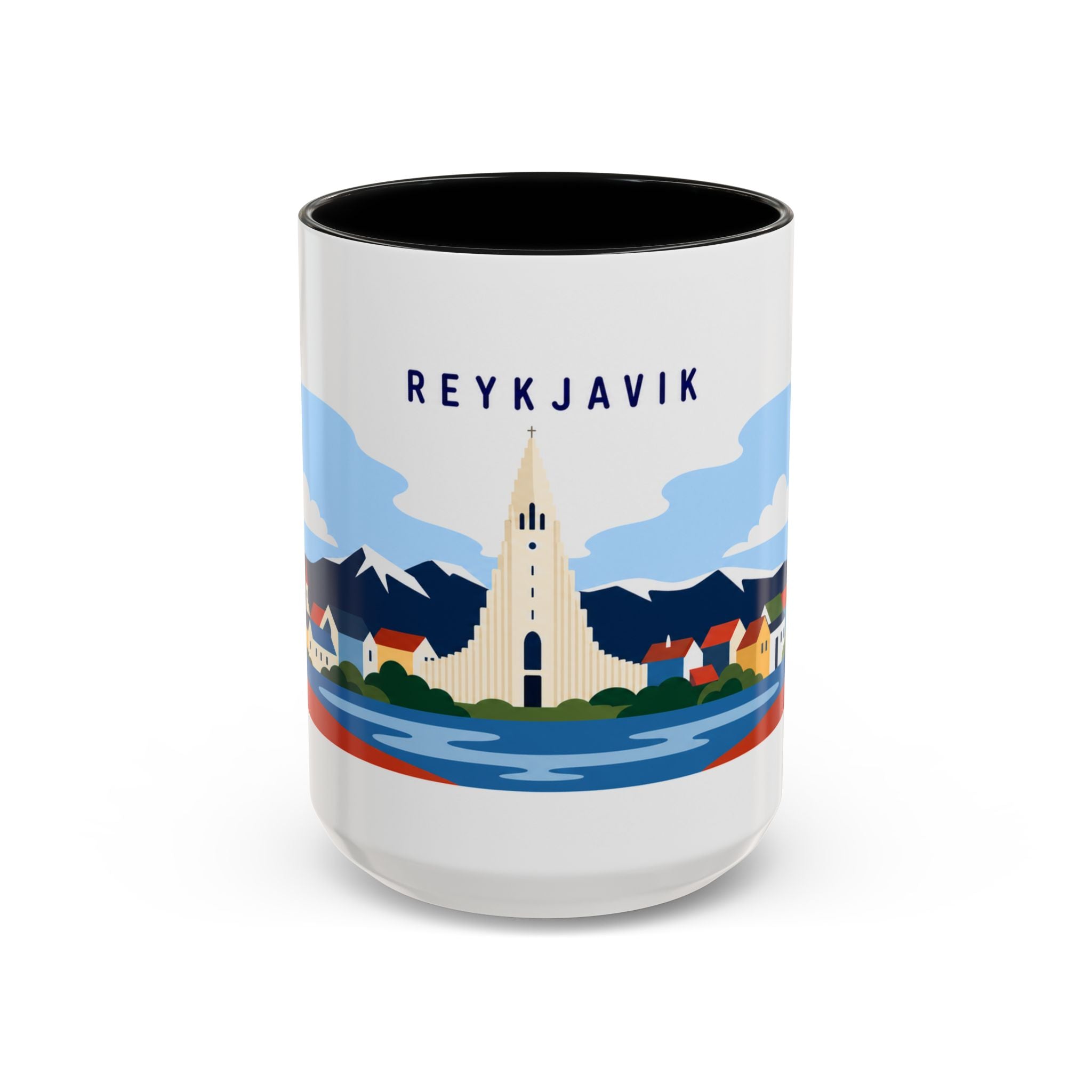 Reykjavik Coffee Mug | Travel Destination Souvenir Gift | Accent Color Ceramic 11oz 15oz
