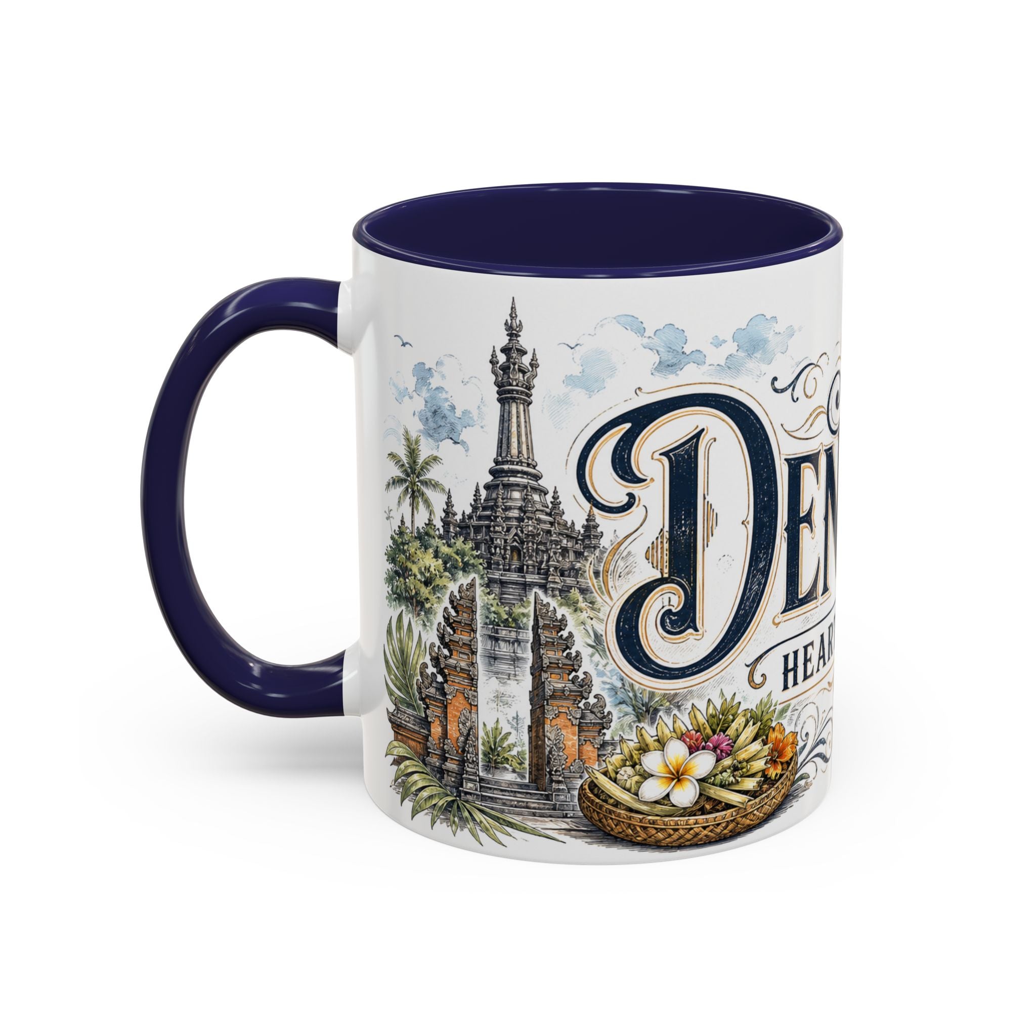Denpasar Coffee Mug | Indonesia Travel Souvenir | Vintage Illustrated City Gift | 11 oz 15 oz Accent Mug