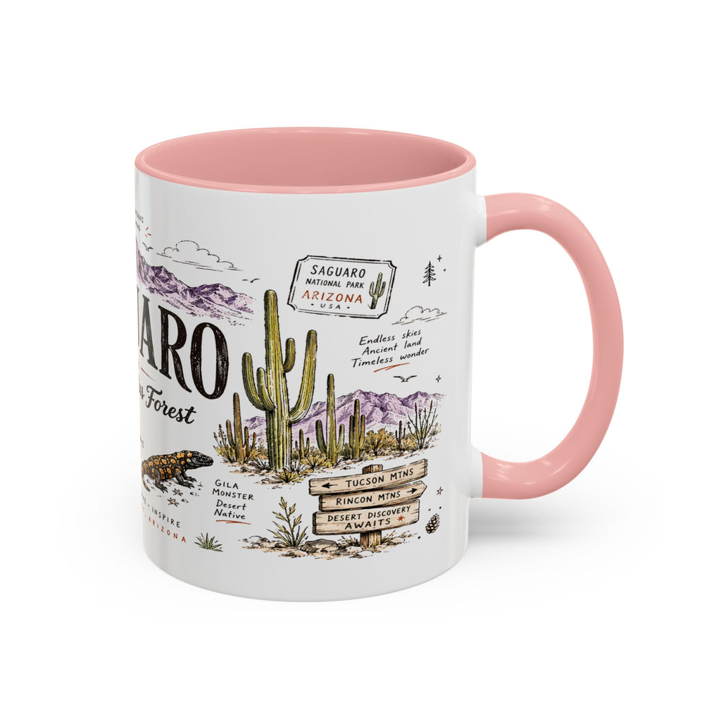 Saguaro National Park Coffee Mug | Arizona Desert Cactus Sunset Gift | Accent Color Ceramic 11oz 15oz
