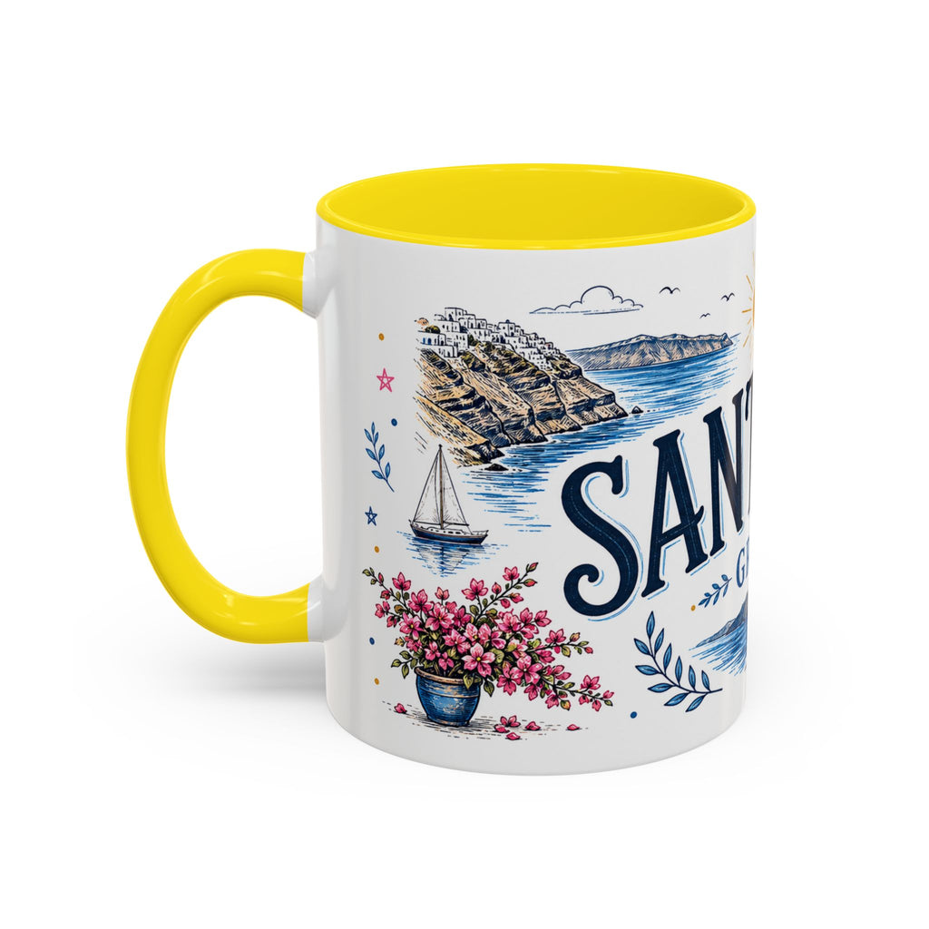 Santorini Coffee Mug | Travel Destination Souvenir Gift | Accent Color Ceramic 11oz 15oz