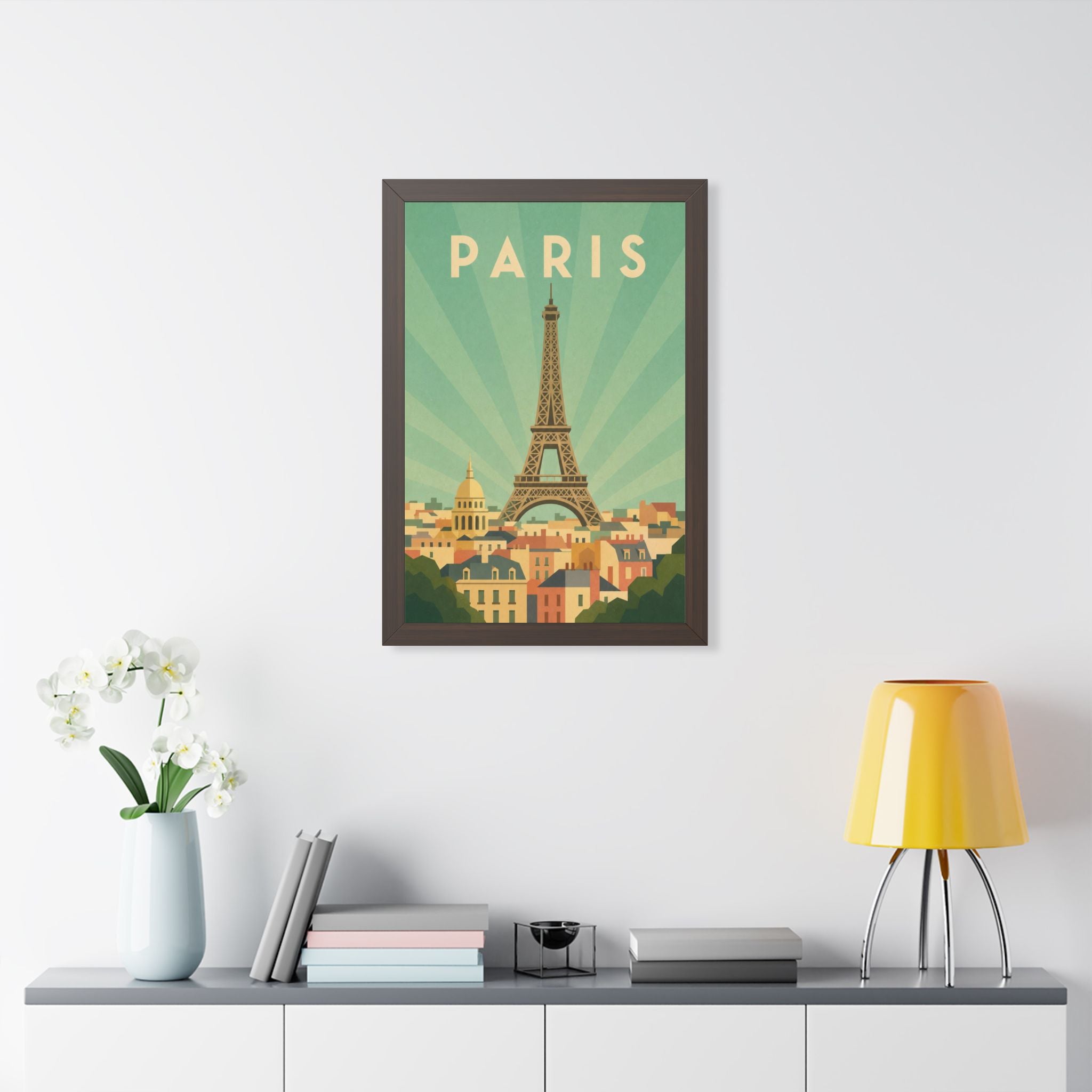 Paris Pastel France Framed Poster | Vintage Travel Wall Art | Black Walnut White Frame | 16x24 20x30