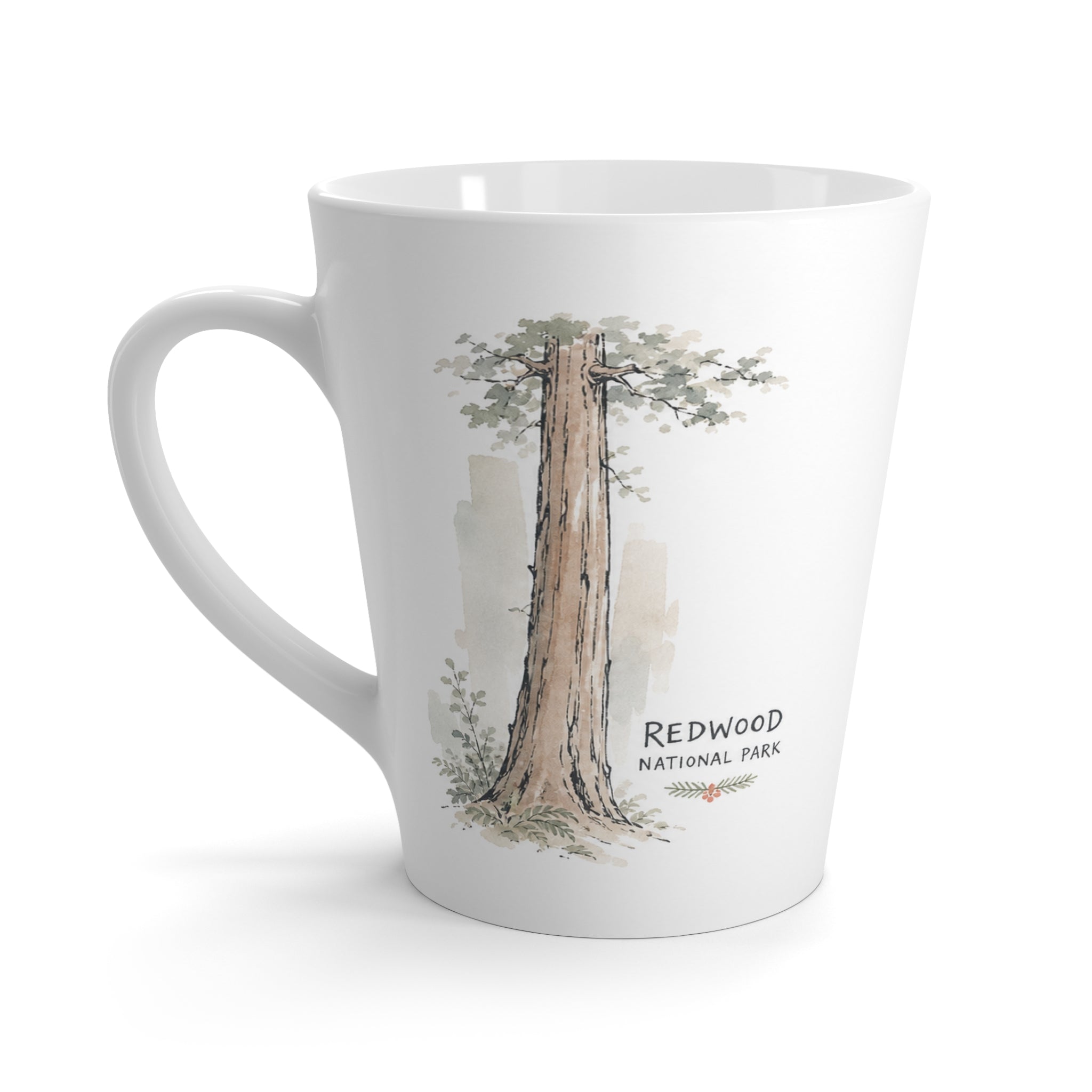 Redwood National Park Latte Mug | Pastel Watercolor Nature Coffee Cup | 12 oz Travel Souvenir Gift