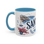 Santorini Coffee Mug | Travel Destination Souvenir Gift | Accent Color Ceramic 11oz 15oz