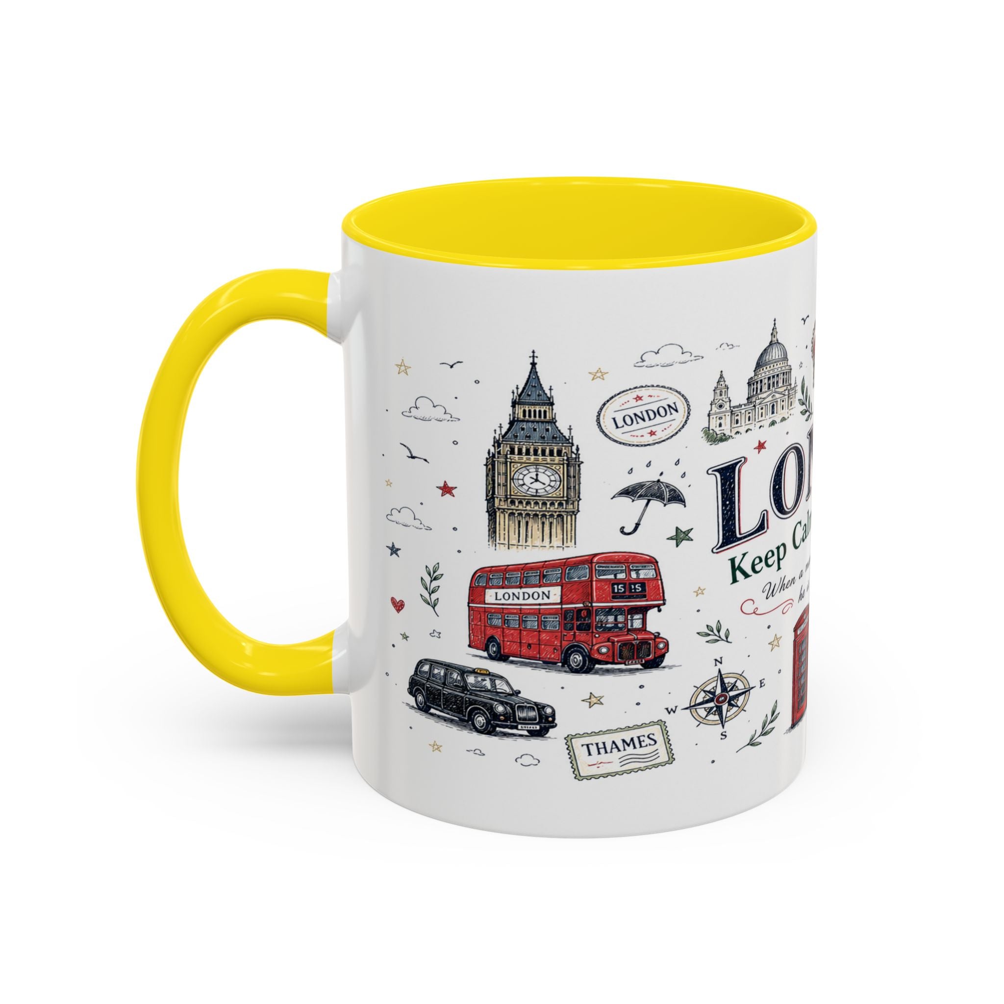 London Coffee Mug | England Souvenir Travel Gift | Accent Color Ceramic 11oz 15oz