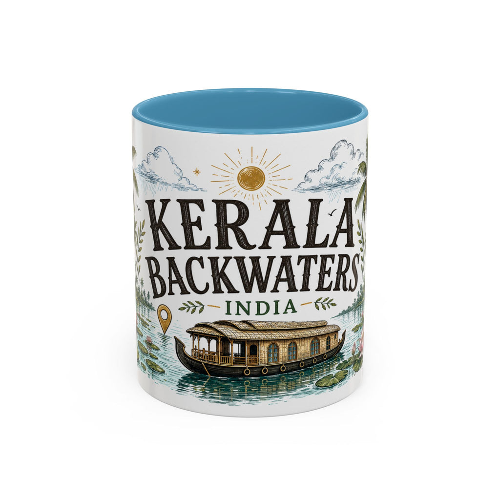 Kerala Backwaters Coffee Mug | Travel Destination Souvenir Gift | Accent Color Ceramic 11oz 15oz