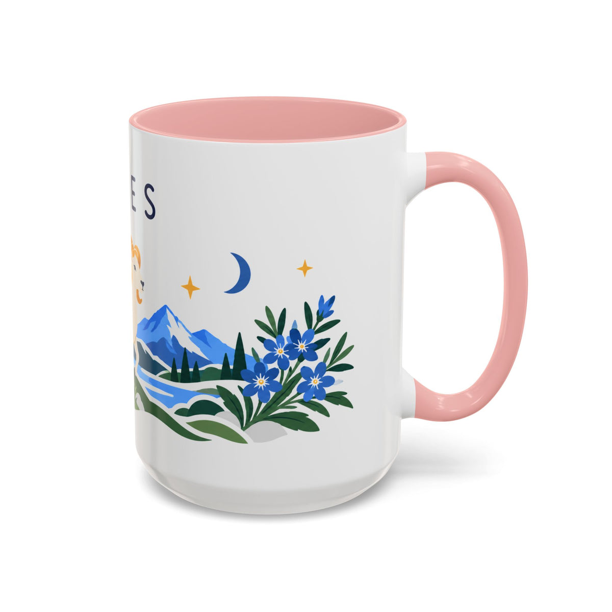 Aries Zodiac Coffee Mug | Ram and Floral Design | Astrology Birthday Gift | 11 oz 15 oz Ceramic Accent Mug