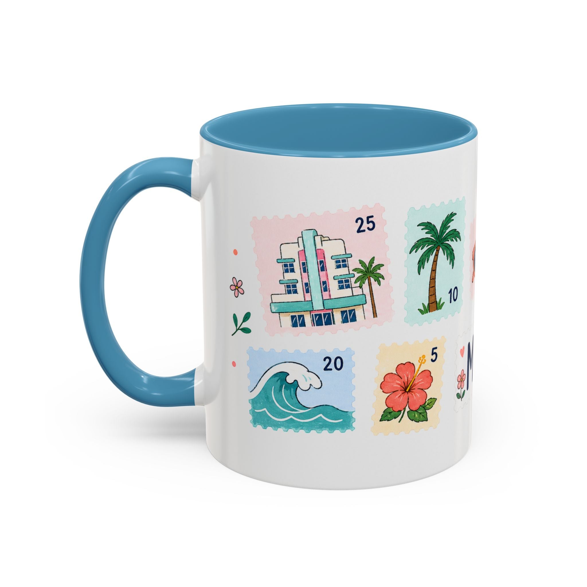 Miami Coffee Mug | Postage Stamp Collage Mug | Travel Souvenir Accent Cup 11oz 15oz