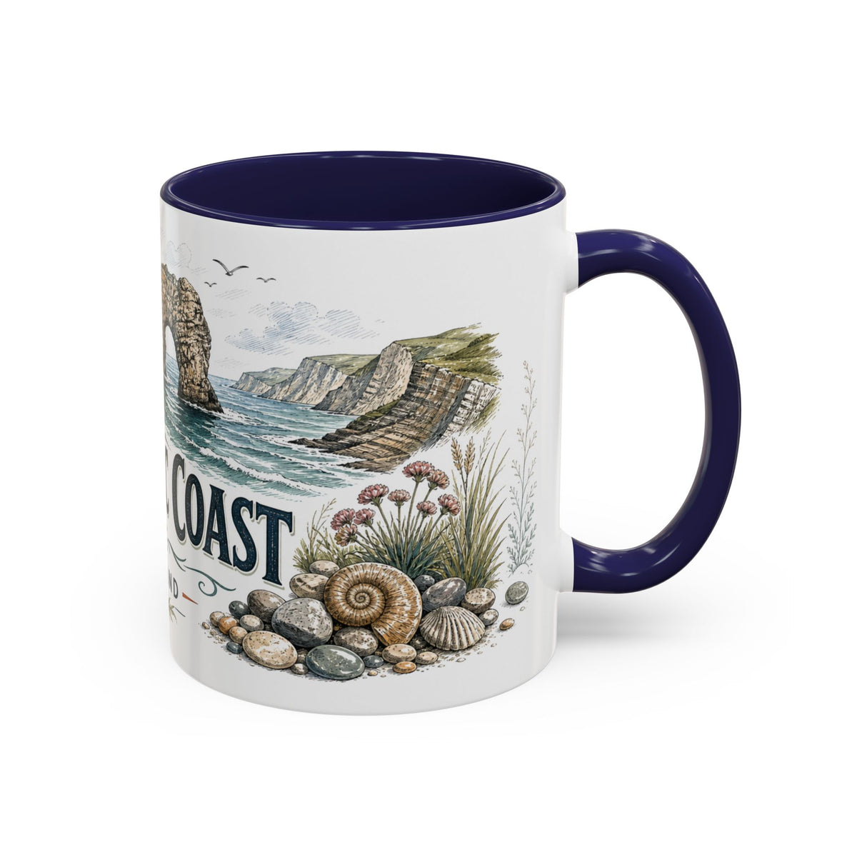 Jurassic Coast Mug, England Travel Souvenir, Bucket List Gift, Accent Ceramic Coffee Mug 11oz 15oz