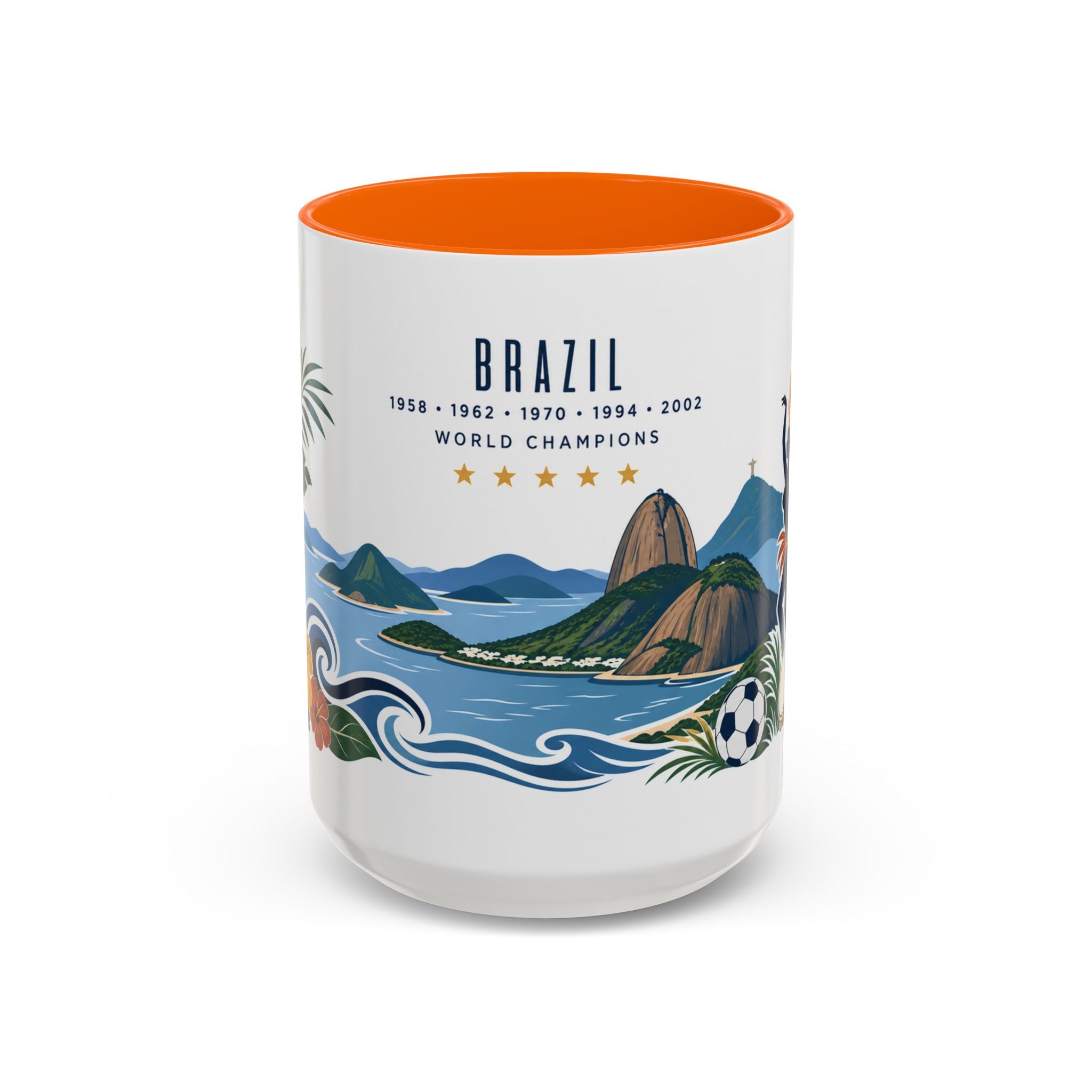 Brazil World Champions Mug | Five Time Soccer Champion Gift | Brazilian Football Fan Cup | 1958–2002 | 11oz 15oz Accent Mug