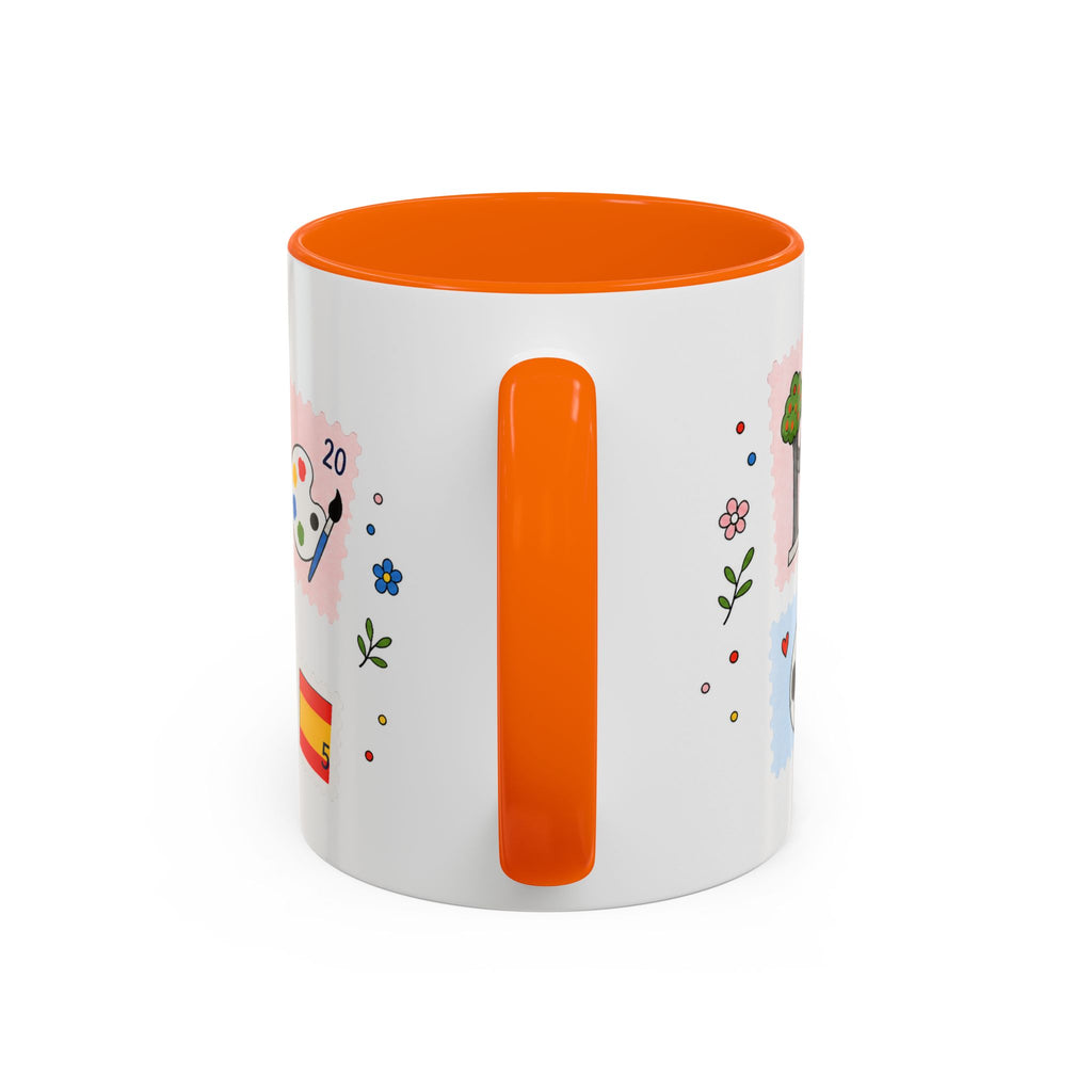 Madrid Coffee Mug | Postage Stamp Collage Mug | Travel Souvenir Accent Cup 11oz 15oz