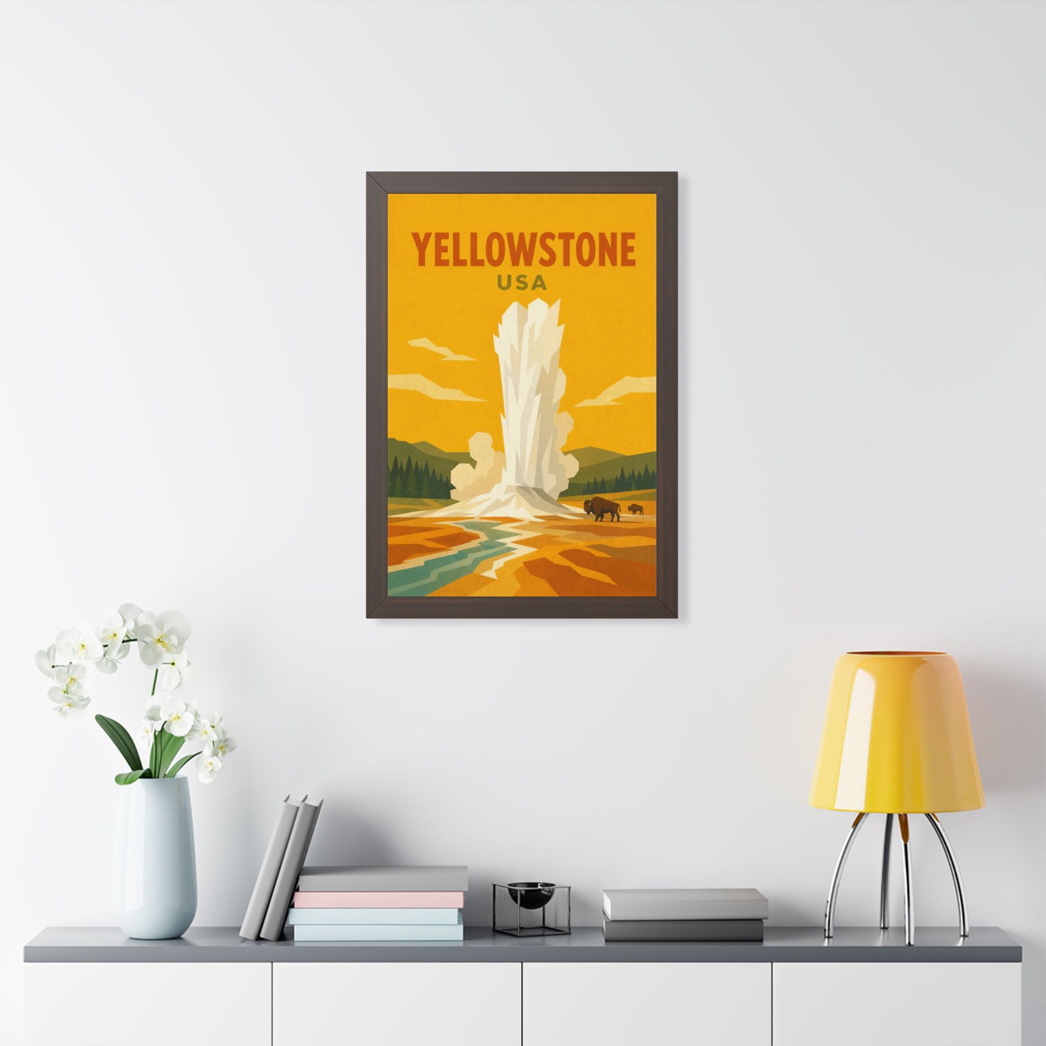 Yellowstone United States Framed Poster | Vintage Travel Wall Art | Black Walnut White Frame | 16x24 20x30