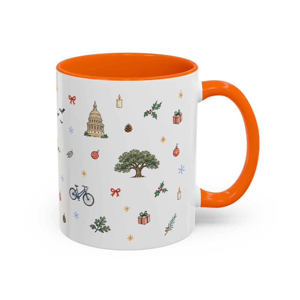 Austin Christmas Mug | Watercolor Travel Souvenir | Holiday Gift | Accent Ceramic Coffee Cup 11oz 15oz
