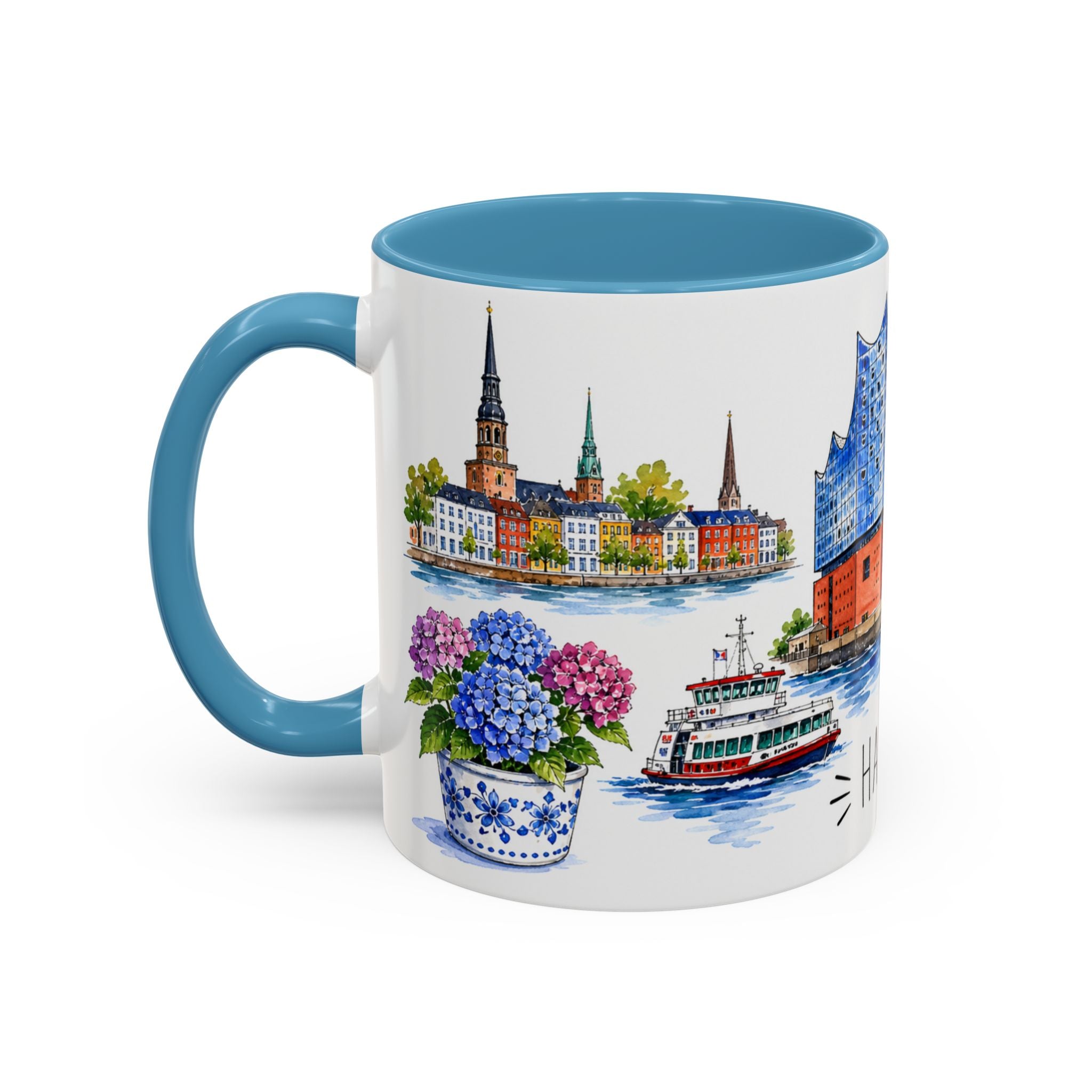 Hamburg Illustrated Travel Mug | City Souvenir Accent Coffee Mug | 11oz 15oz Ceramic Cup