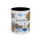 Boston Illustrated Travel Mug | City Souvenir Accent Coffee Mug | 11oz 15oz Ceramic Cup