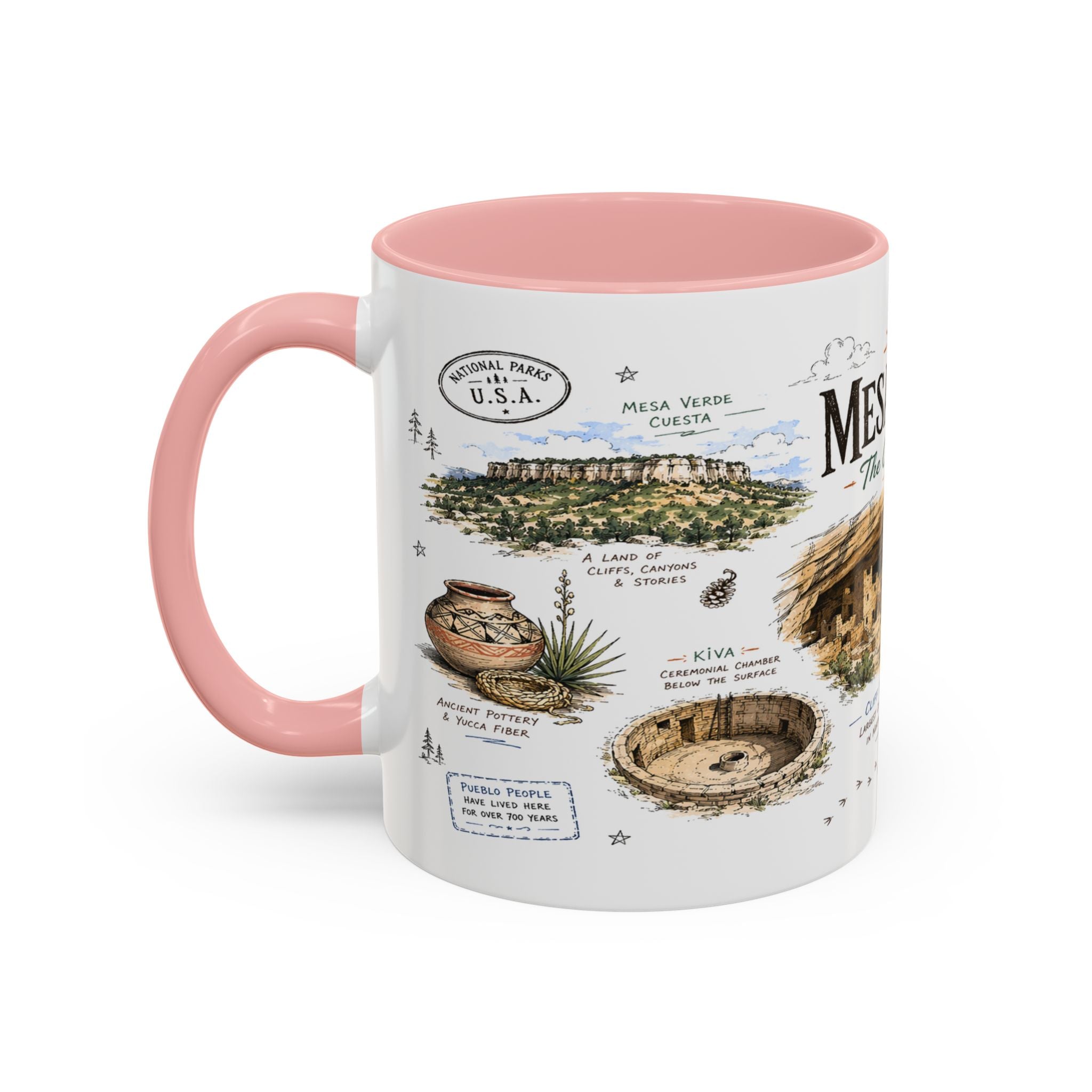 Mesa Verde National Park Coffee Mug | Colorado Ancient Cliff Dwellings Gift | Accent Color Ceramic 11oz 15oz