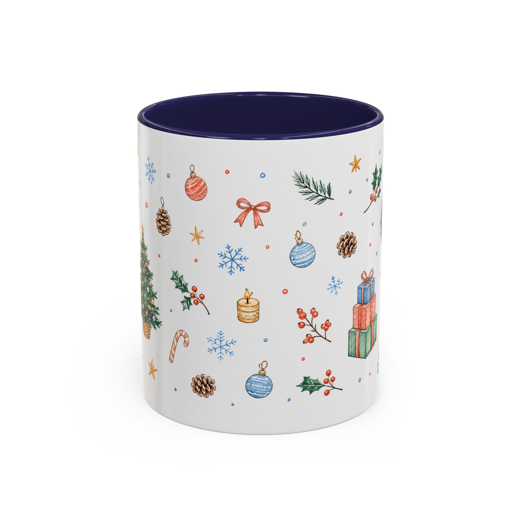 Christmas Mug | Watercolor Tree Gifts Wreath Holiday Cup | Accent Coffee Mug 11oz 15oz