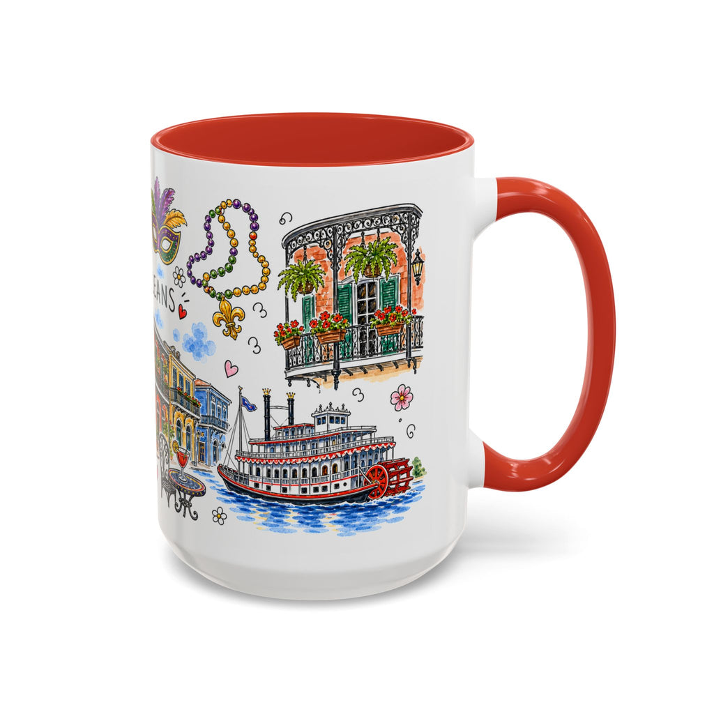 New Orleans Illustrated Travel Mug | City Souvenir Accent Coffee Mug | 11oz 15oz Ceramic Cup