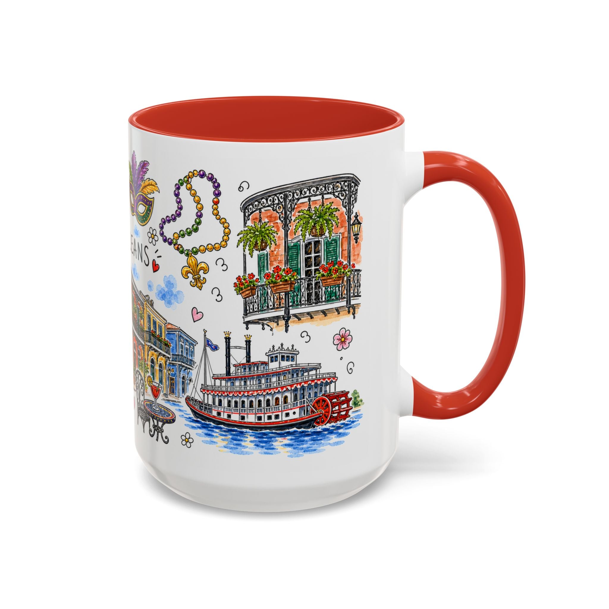 New Orleans Illustrated Travel Mug | City Souvenir Accent Coffee Mug | 11oz 15oz Ceramic Cup