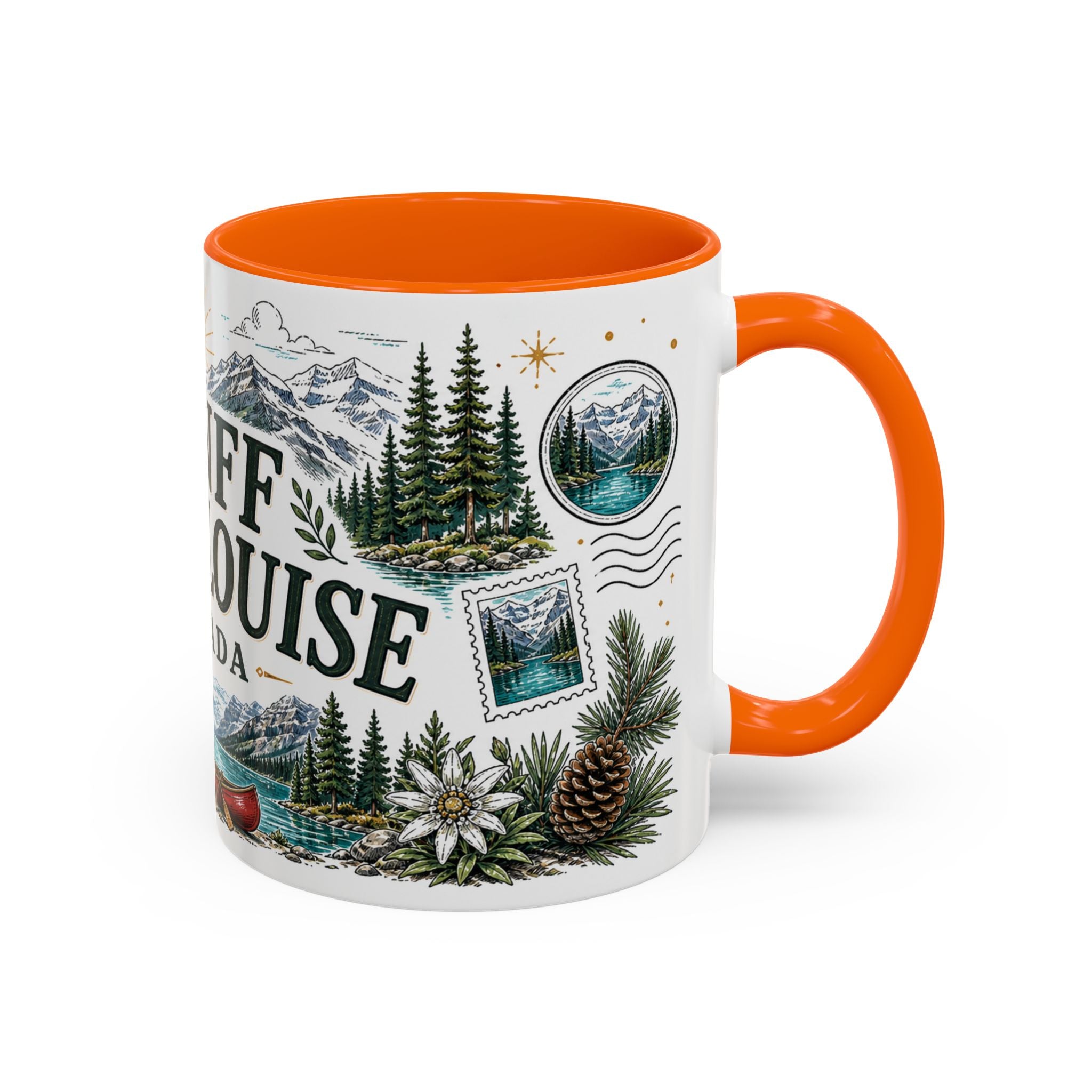 Banff Lake Louise Coffee Mug | Travel Destination Souvenir Gift | Accent Color Ceramic 11oz 15oz