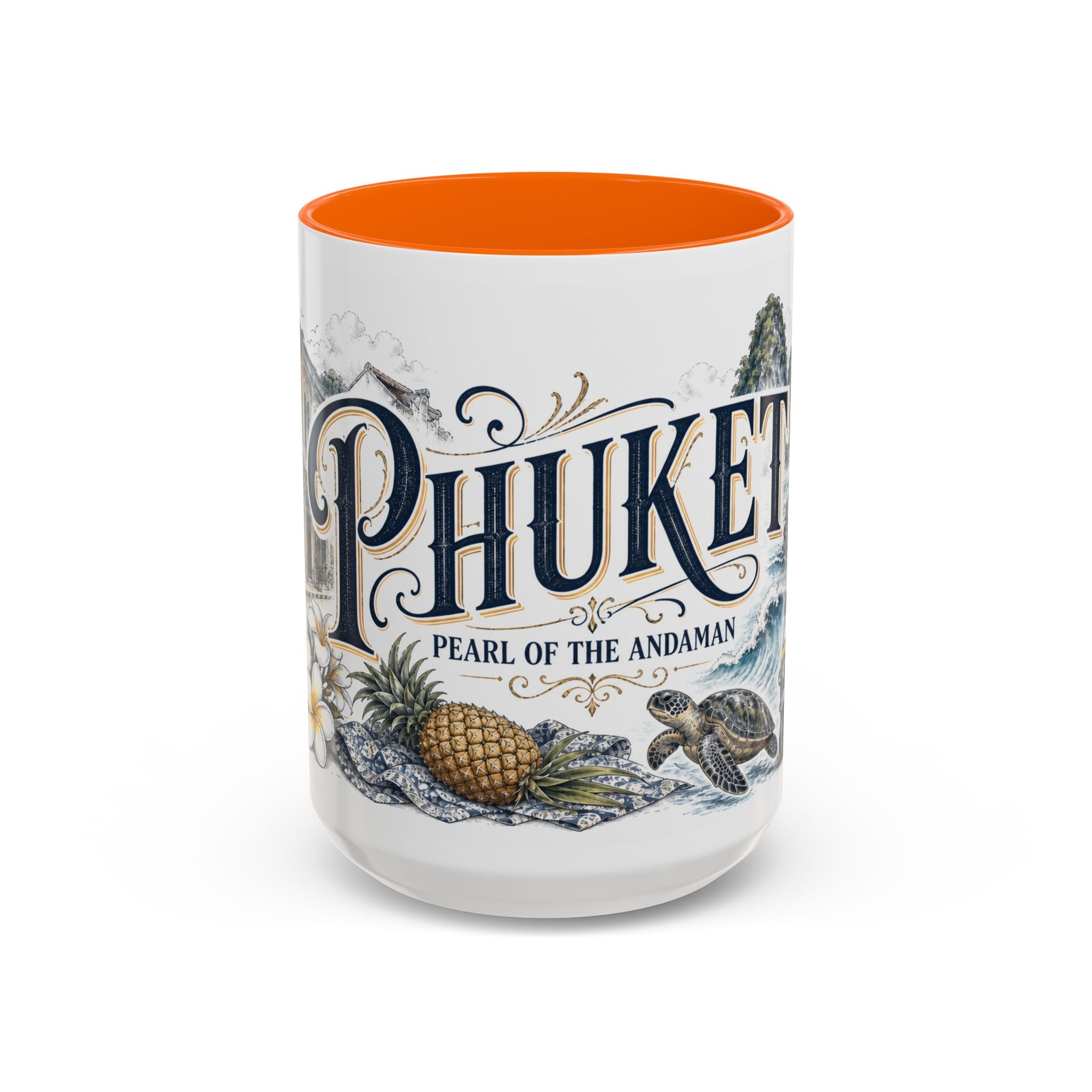 Phuket Coffee Mug | Thailand Travel Souvenir | Vintage Illustrated City Gift | 11 oz 15 oz Accent Mug