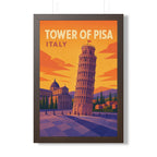 Leaning Tower of Pisa Italy Framed Poster | Vintage Travel Wall Art | Black Walnut White Frame | 16x24 20x30