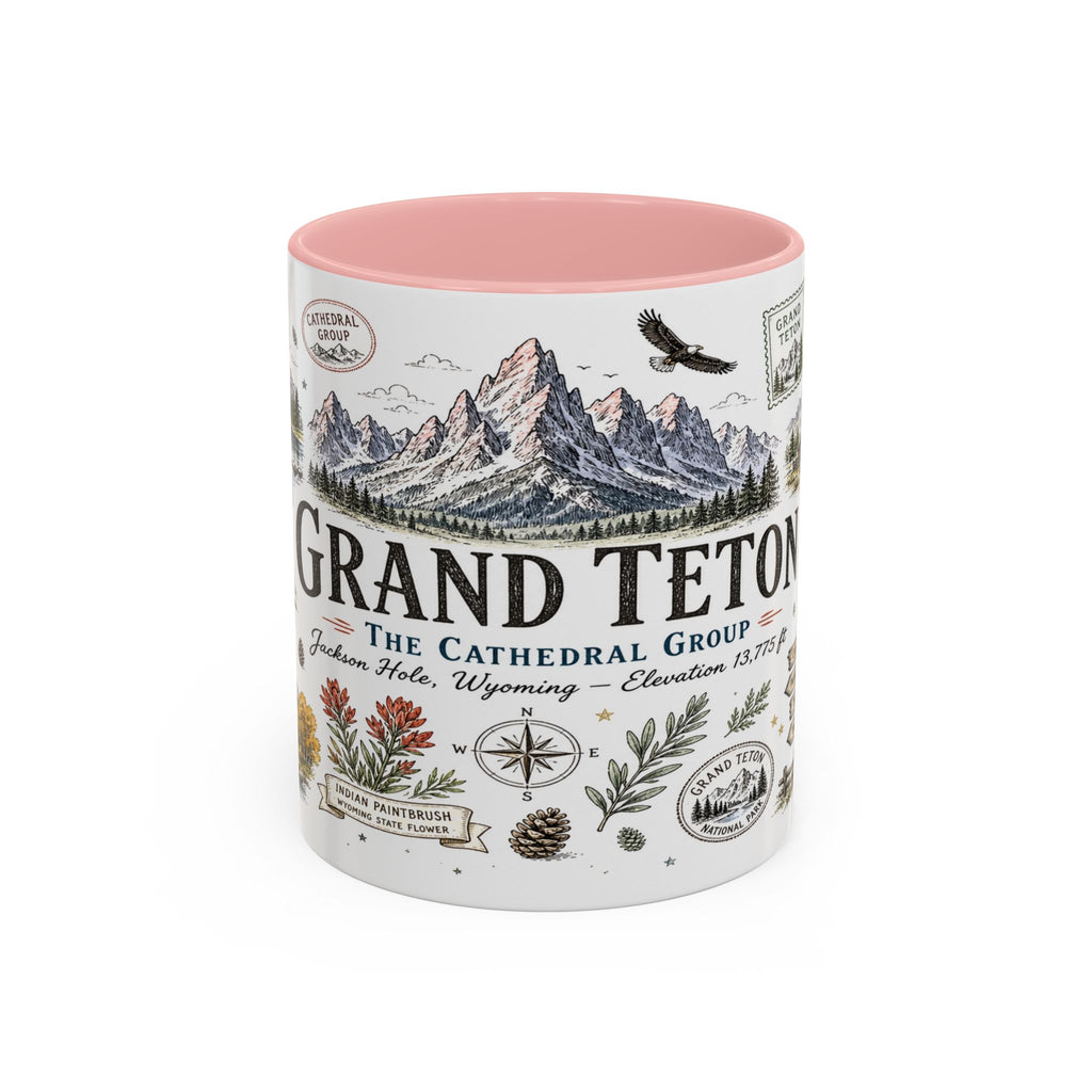 Grand Teton Coffee Mug | National Park Hiking Wyoming Gift | Accent Color Ceramic 11oz 15oz
