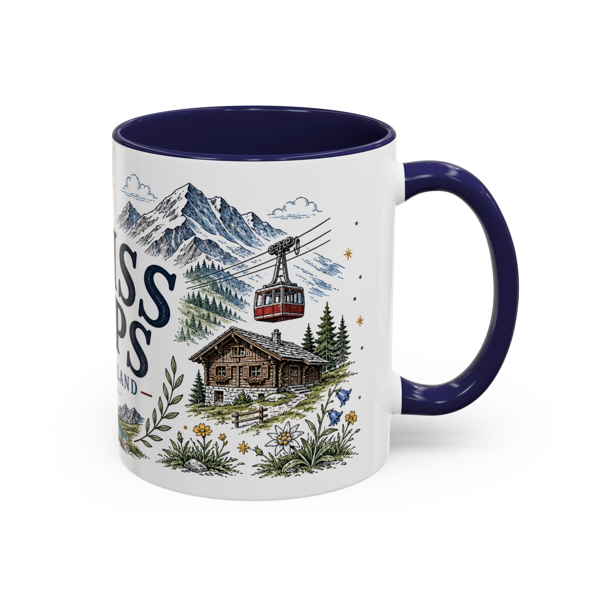 Swiss Alps Coffee Mug | Travel Destination Souvenir Gift | Accent Color Ceramic 11oz 15oz