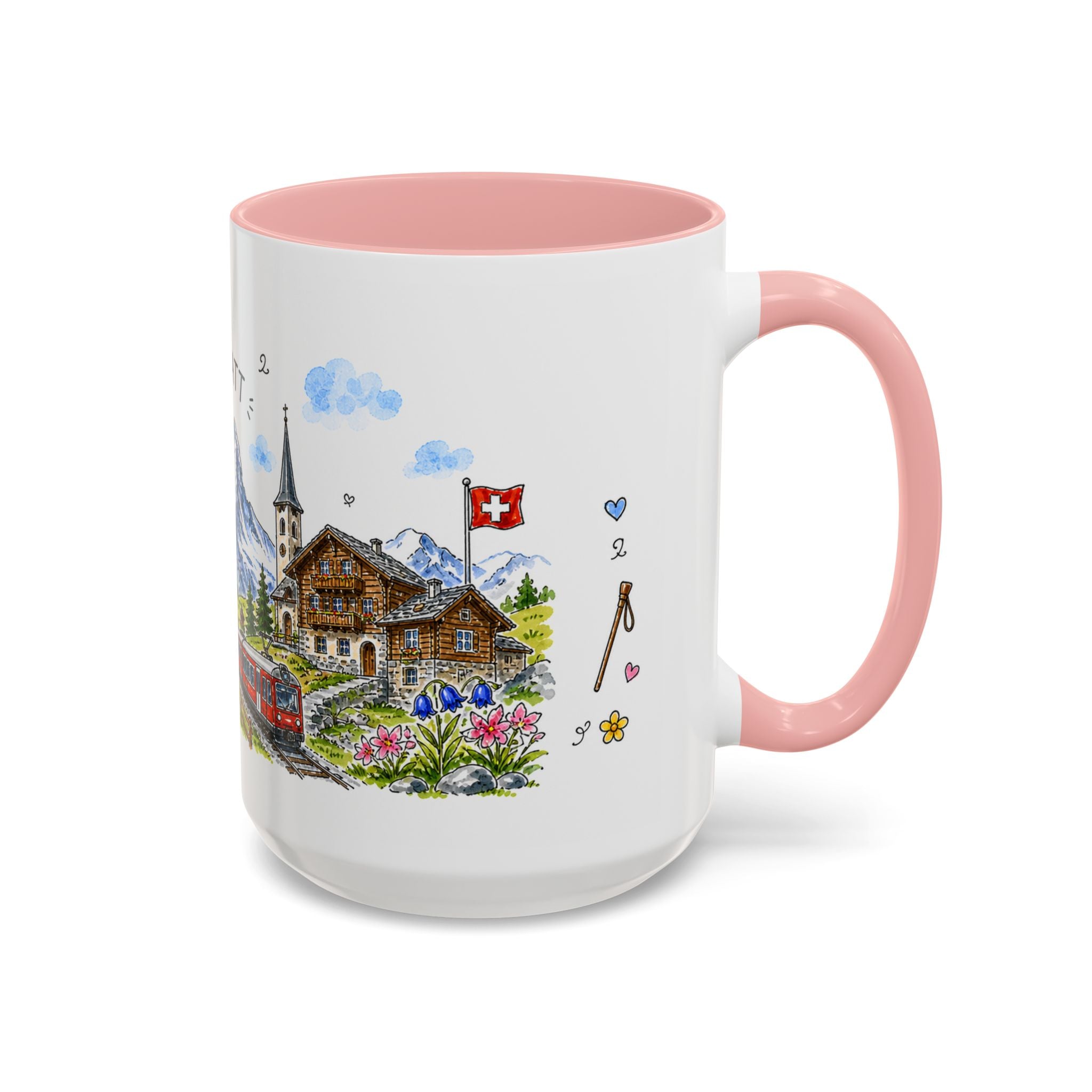 Zermatt Illustrated Travel Mug | Switzerland Souvenir Accent Coffee Mug | 11oz 15oz Ceramic Cup