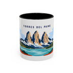 Torres del Paine Coffee Mug | Travel Destination Souvenir Gift | Accent Color Ceramic 11oz 15oz