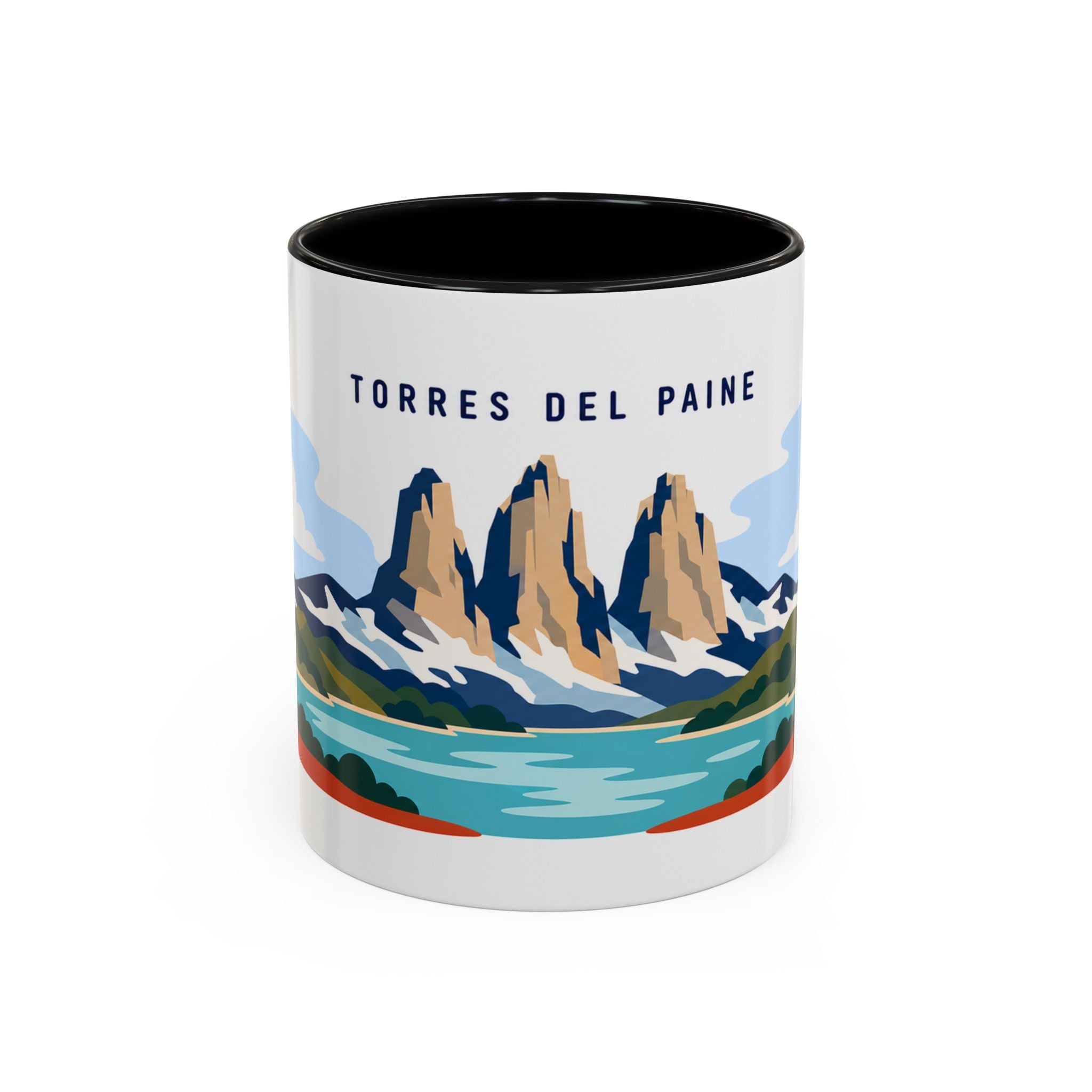 Torres del Paine Coffee Mug | Travel Destination Souvenir Gift | Accent Color Ceramic 11oz 15oz