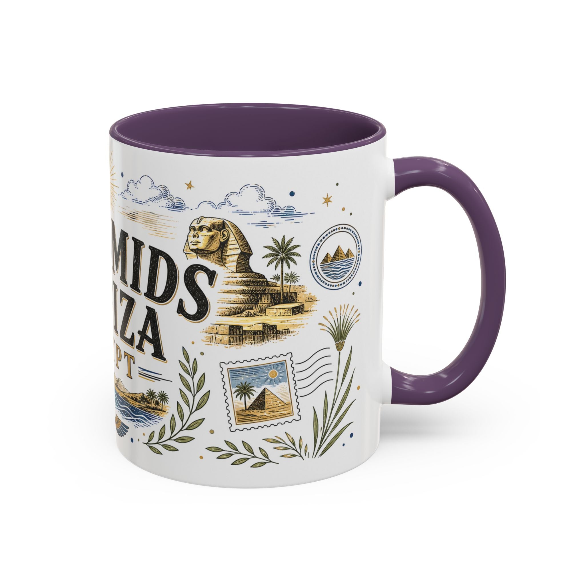 Pyramids of Giza Coffee Mug | Travel Destination Souvenir Gift | Accent Color Ceramic 11oz 15oz