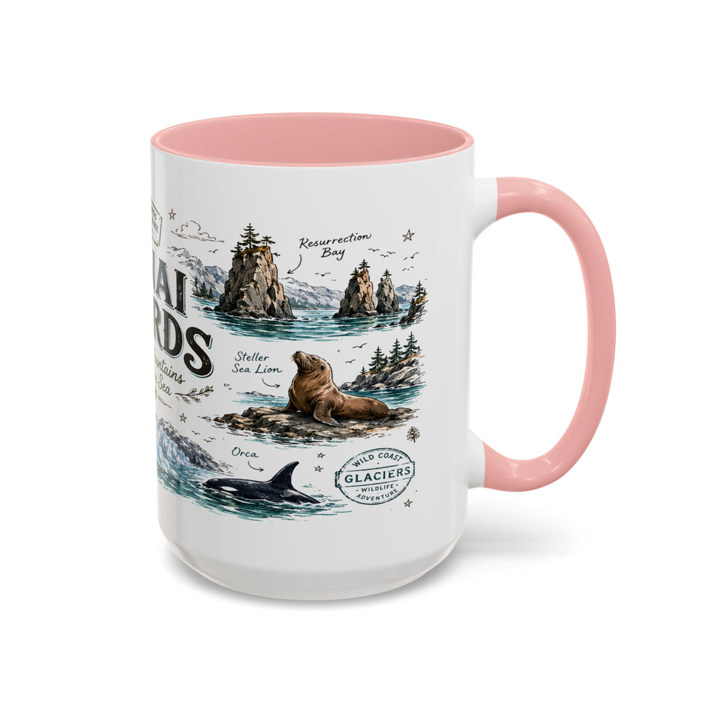 Kenai Fjords National Park Coffee Mug | Alaska Coastal Wildlife Hiking Gift | Accent Color Ceramic 11oz 15oz