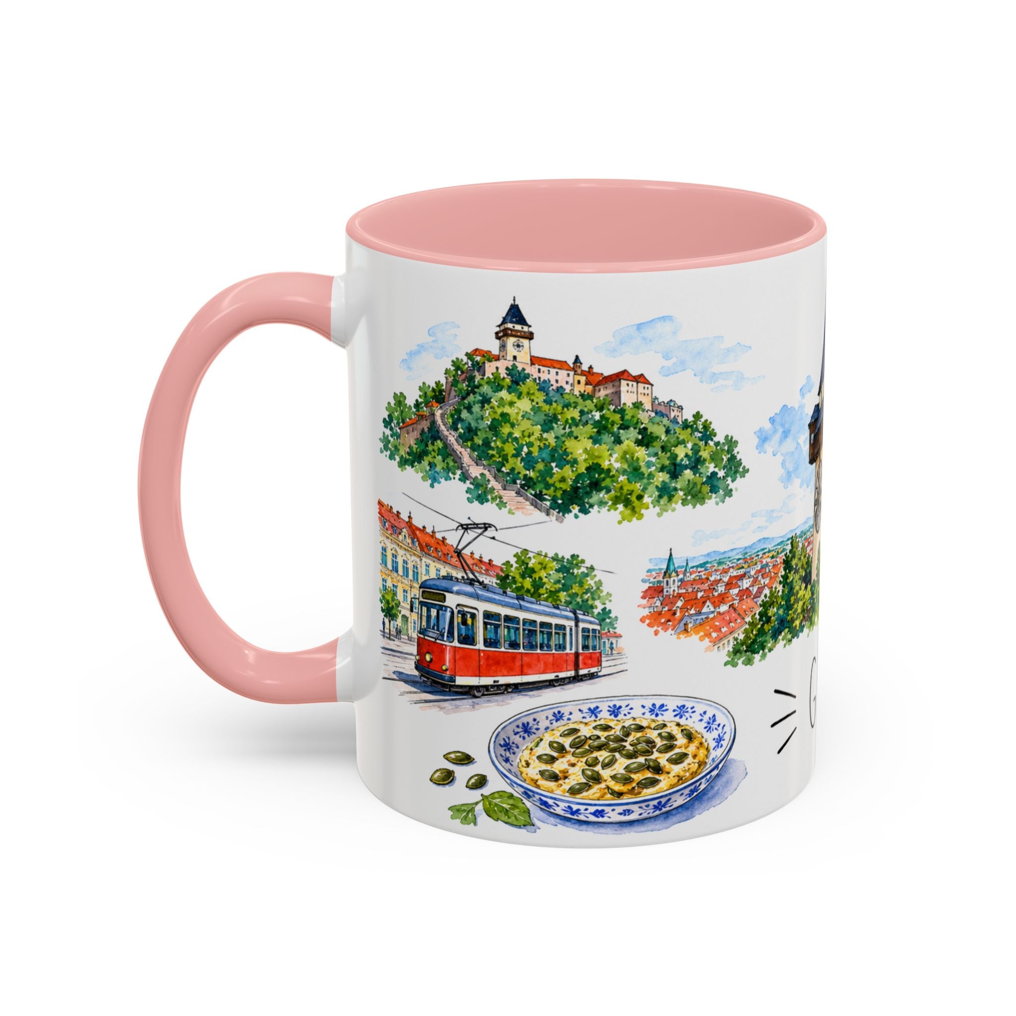 Graz Illustrated Travel Mug | City Souvenir Accent Coffee Mug | 11oz 15oz Ceramic Cup