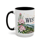 West Virginia State Map Mug | Appalachian Bridge, Rhododendron Accent Coffee Cup