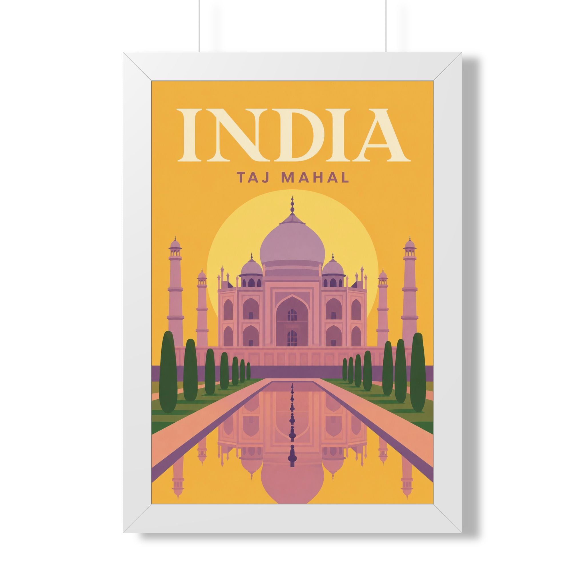 Taj Mahal India Framed Poster | Vintage Travel Wall Art | Black Walnut White Frame | 16x24 20x30