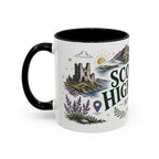 Scottish Highlands Coffee Mug | Travel Destination Souvenir Gift | Accent Color Ceramic 11oz 15oz