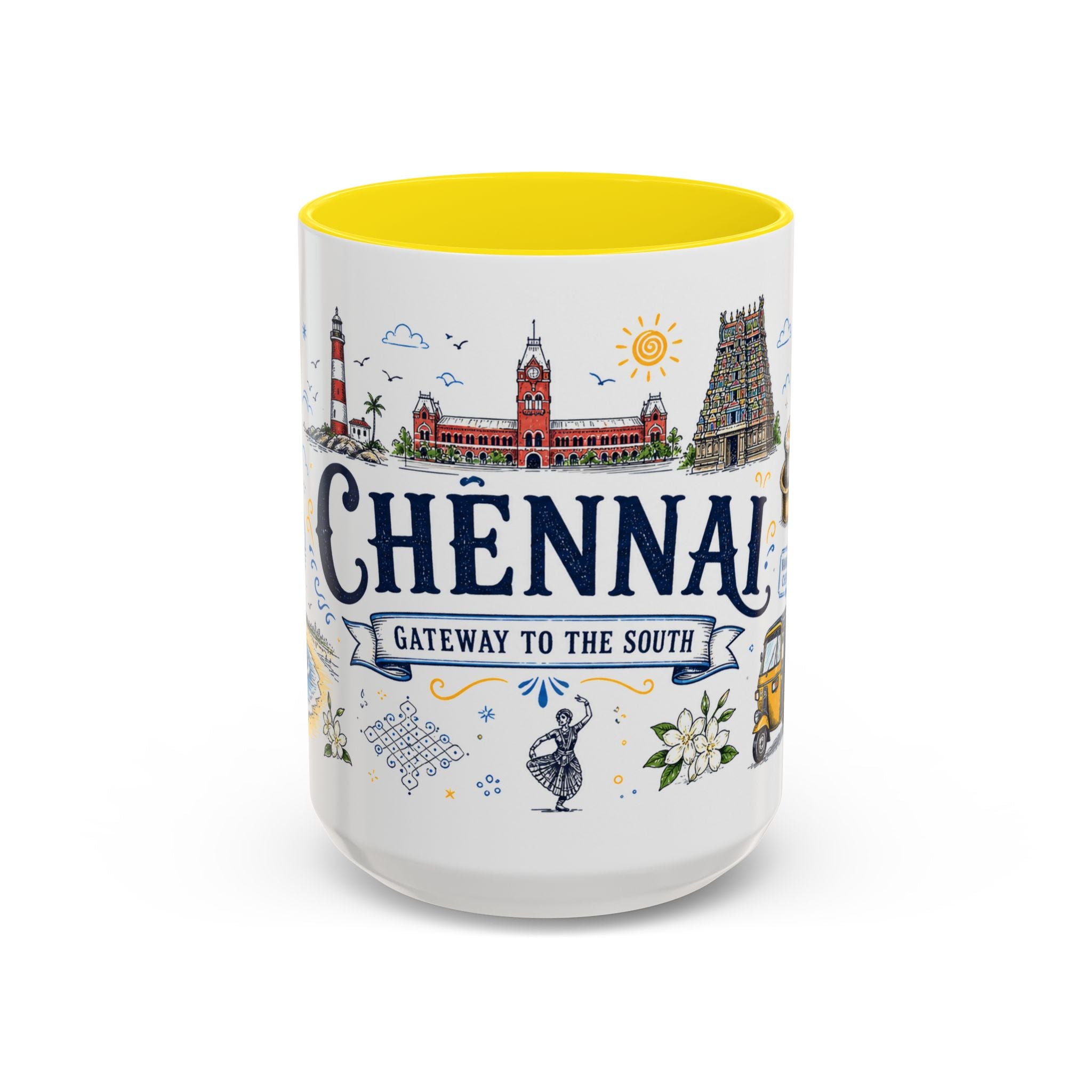 Chennai Coffee Mug | India Souvenir Travel Gift | Accent Color Ceramic 11oz 15oz